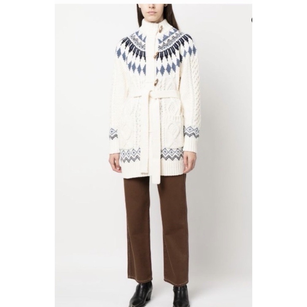 Polo Ralph Lauren Fair Isle Toggle Cardigan Ivory Cable Knit Nordic Sweater Sz S - Picture 9 of 9